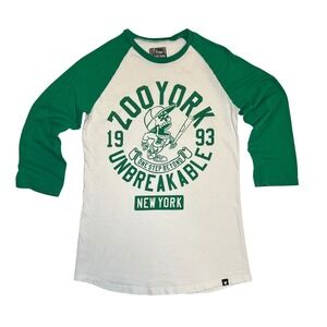 Zoo York Unbreakable Small Green White Raglan 3/4 Sleeve Baseball Tee Shirt
